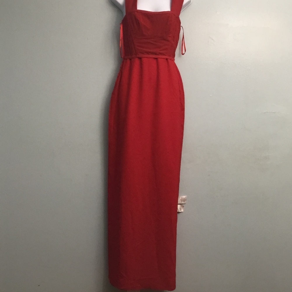 BCBG Vibrant Red Square Neck Sheath Maxi Dress for Prom - Picture 4 of 15